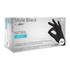 Style Black Nitrilhandschuhe Verpackung mit schwarzem Handschuh und Größenangabe.