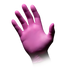 Nitrilhandschuh in Magenta, auf ausgestreckter Hand.