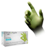 Grüner Einweghandschuh mit Verpackung der Style Apple Nitrilhandschuhe.