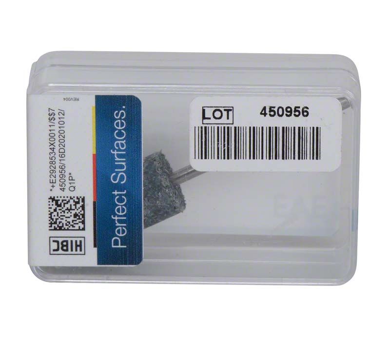 Kunststoffverpackung des Schleifkopfs EVE UNITRIM UT-H334K mit Barcode und Seriennummer.