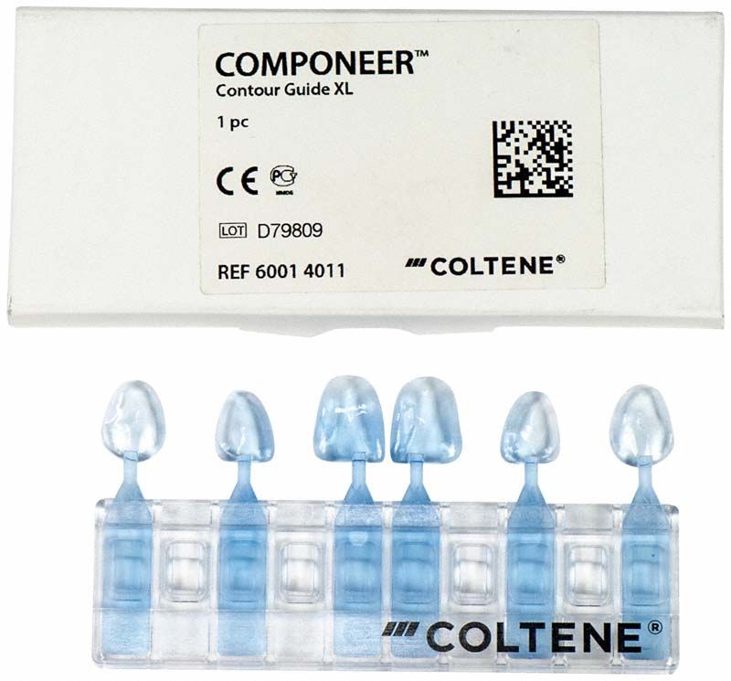 Componeer Contour Guide OK XL mit Zahnschablonen in transparenter Halterung.