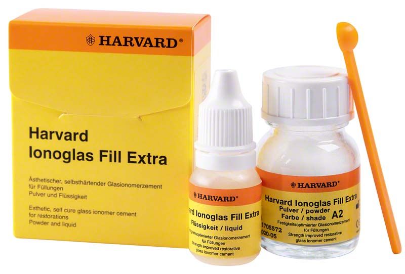Harvard Ionoglas Fill Extra Flüssigkeit und Pulver A2 mit Dosierlöffel.