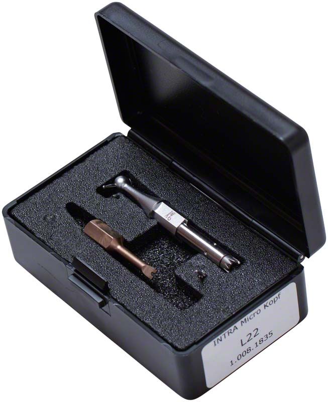 Offene schwarze Box mit INTRA™ Kopf Typ L22, Zahnarztaufsatz.