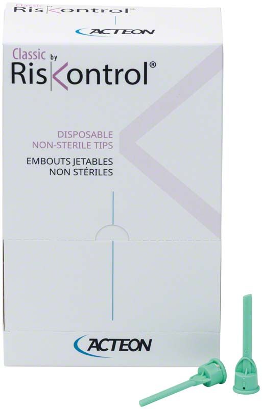 Einwegansätze Riskontrol® classic grün für Multifunktionsspritzen mit Verpackung.