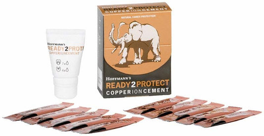 Hoffmann's READY2PROTECT Kupferzement-Tube und Verpackung mit Elefantengrafik.