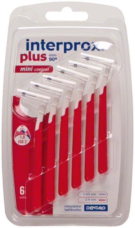 Interprox® plus Blister miniconical Interdentalbürsten in roter Farbe, 6 Stück.