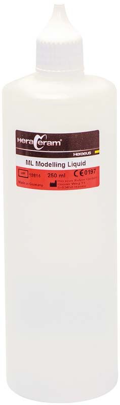 HeraCeram® Modellierflüssigkeit 250ml Flasche mit rotem Etikett.