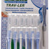 Blisterpackung mit sechs hellblauen GUM® TRAV-LER® Interdentalbürsten, Größe 0.