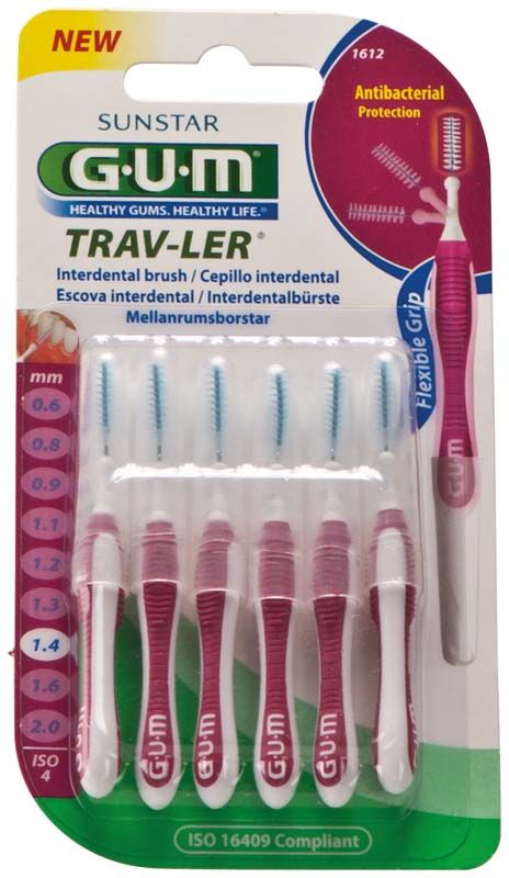 GUM TRAV-LER Interdentalbürsten im 6er Blister, pink, antibakteriell.