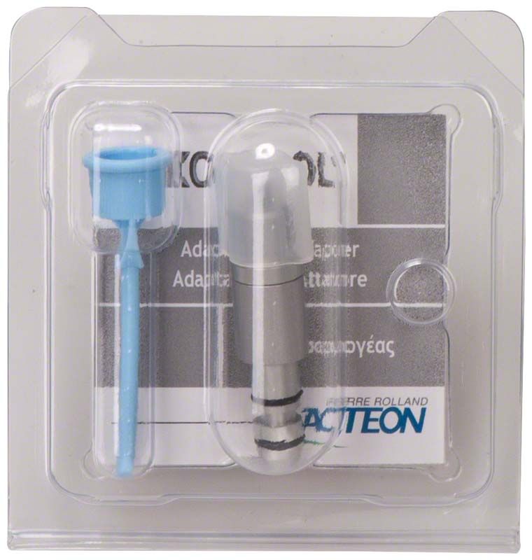 Verpackung des Riskontrol® Adapter Morita S12 mit blauem Kunststoffteil.