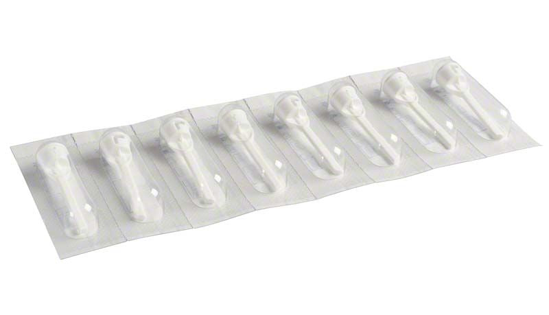 Blisterverpackung mit acht sterilen Riskontrol® Einwegdüsen.