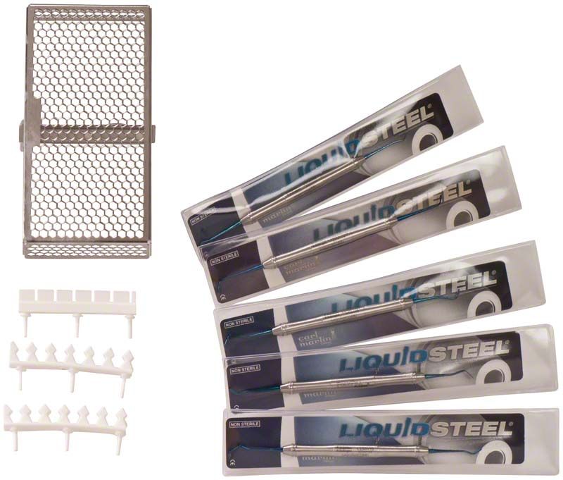 LS Compo-Tray Plasma+ Set mit fünf dentalen Abformlöffeln und Zubehör.