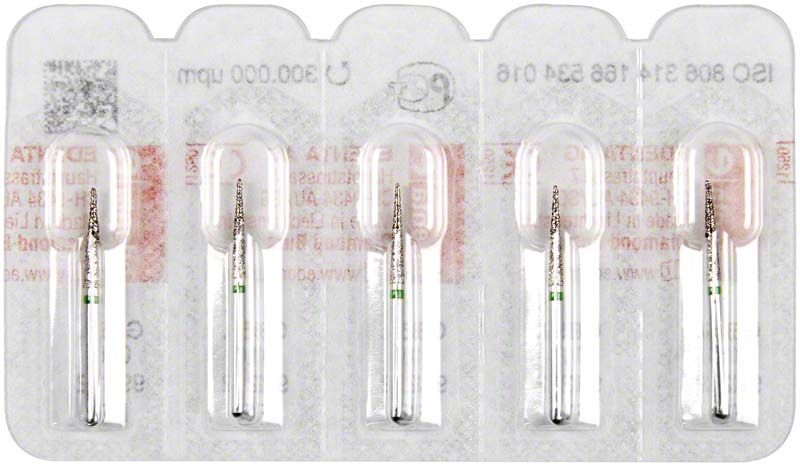 Zahnmedizinische Diamantbohrer FG 859G 016 in Blisterverpackung.