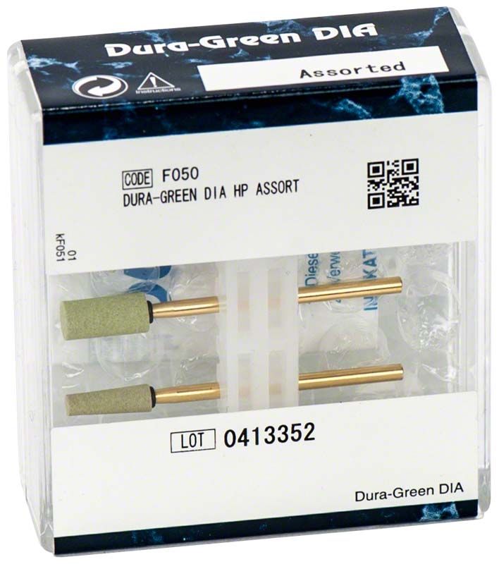 Dura-Green® DIA - HP Set in transparenter Kunststoffverpackung mit zwei Schleifköpfen.