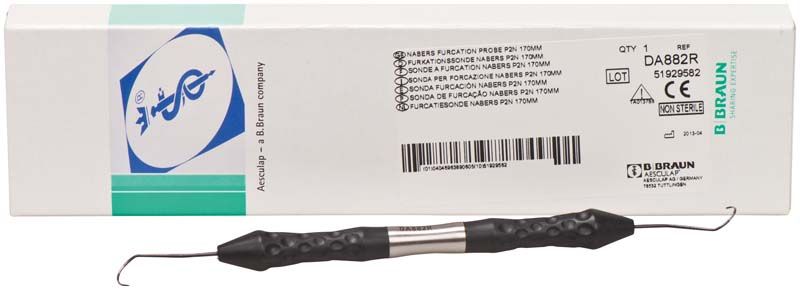 Furkationssonde NABERS Ergoprobe mit ergonomischem Griff vor Verpackung.
