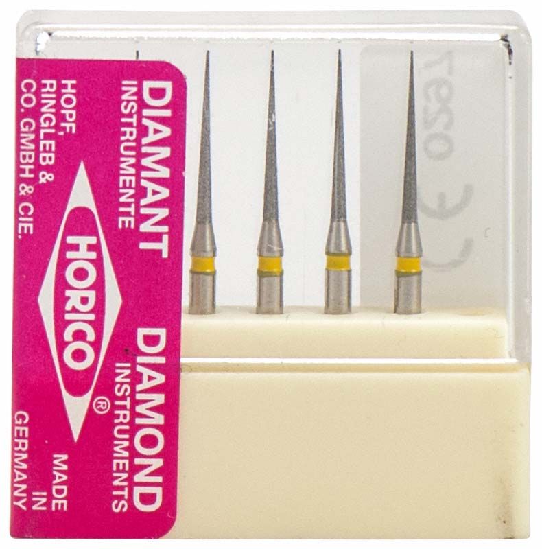 Diamantinstrumente FG 166F 010 in Kunststoffverpackung mit vier Spitzen.