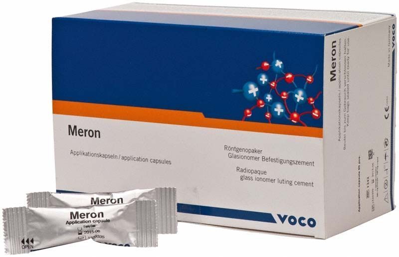 Meron Applikationskapseln 50er Verpackung mit Glasionomer-Befestigungszement.