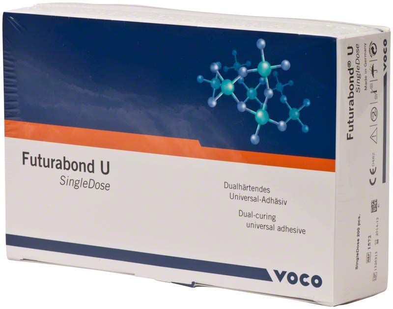 Futurabond U Single Dose 200er Verpackung mit Molekülabbildung und Produkttitel.