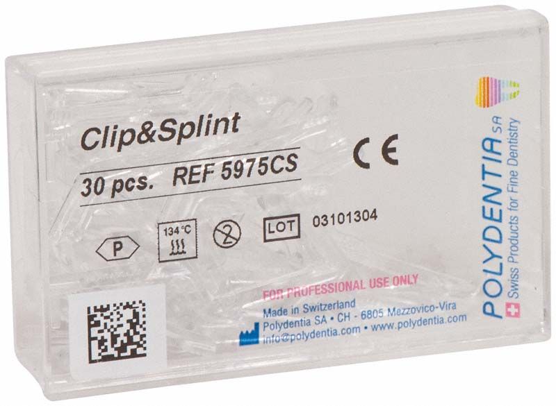Clip&Splint Befestigungsclips in transparenter Verpackung mit 30 Stück.