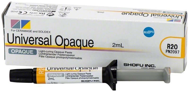 Universelle Opaque-Paste R2O, 2ml, mit Applikatorspritze und Verpackung.
