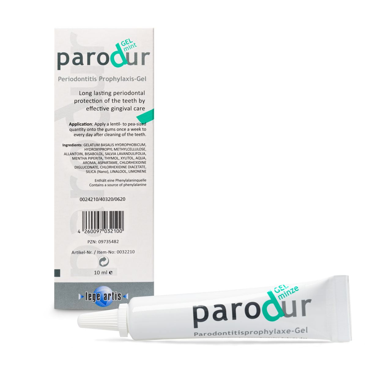 Parodur Gel Minze Tube und Verpackung zur Zahnfleischpflege.