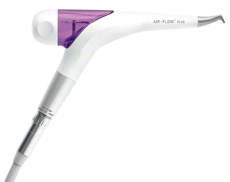 AIR-FLOW® handy 3.0 Plus Pulverstrahlgerät mit schlankem Design in Weiß und Lila.