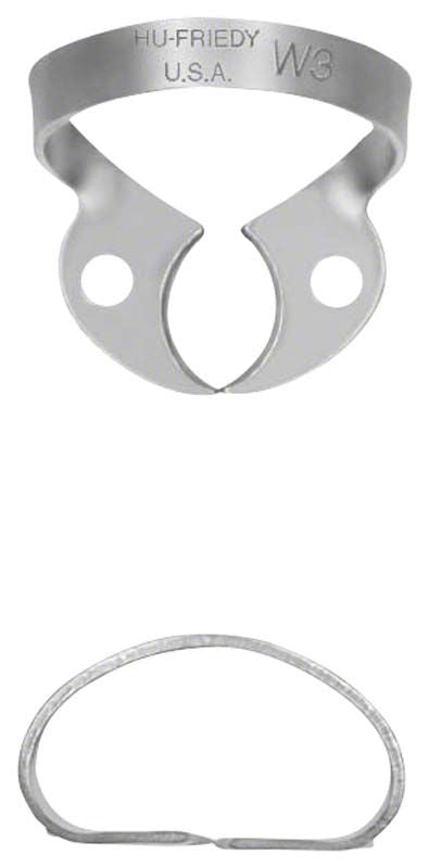 Kofferdam-Klammer Figur W3 aus Satin Steel für UK Molaren.