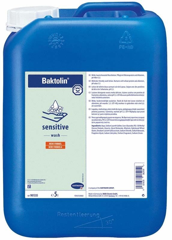 Baktolin sensitive 5 Liter Kanister mit Etikett für Händereinigungslotion.