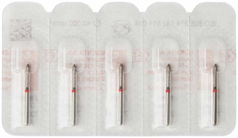 Diamant FG 885F 014 in Blisterverpackung mit vier Bohrern.