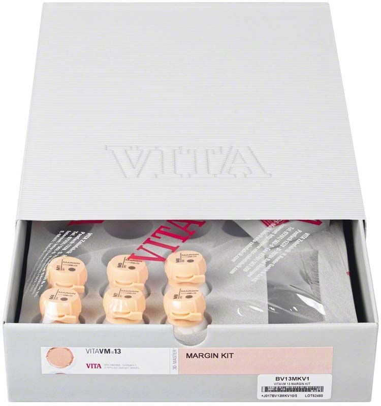 VITAVM®13 MARGIN KIT mit sechs beige-farbigen Behältern in geöffneter Verpackung.