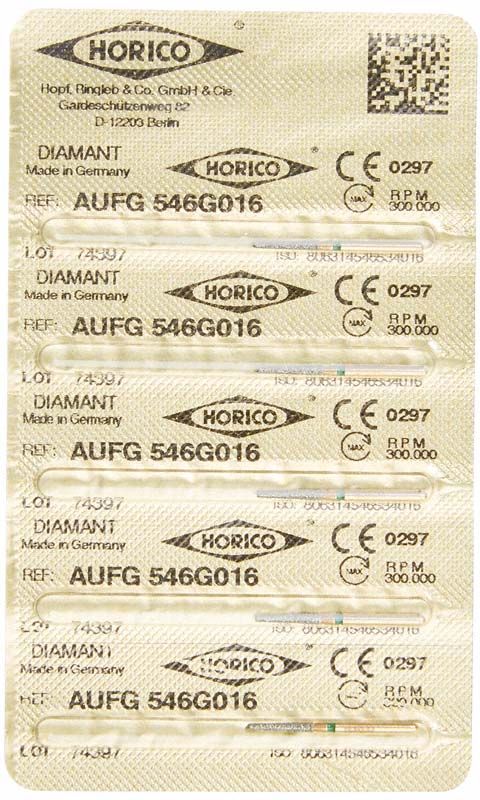 Diamant-Schleifinstrumente Löwenschleifer AuFG 546G 016 in Blisterverpackung.