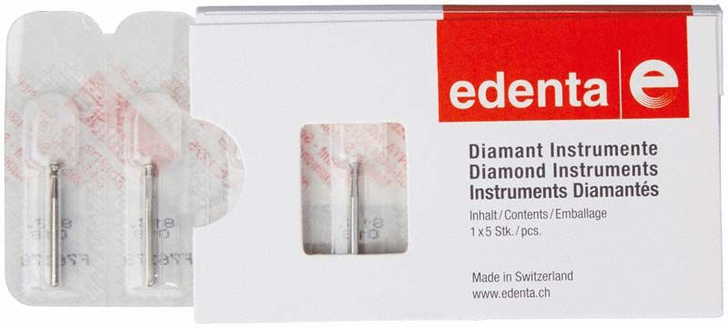 Verpackung von Diamant FG 813 018, Zahnarztbohrer, 5 Stück.