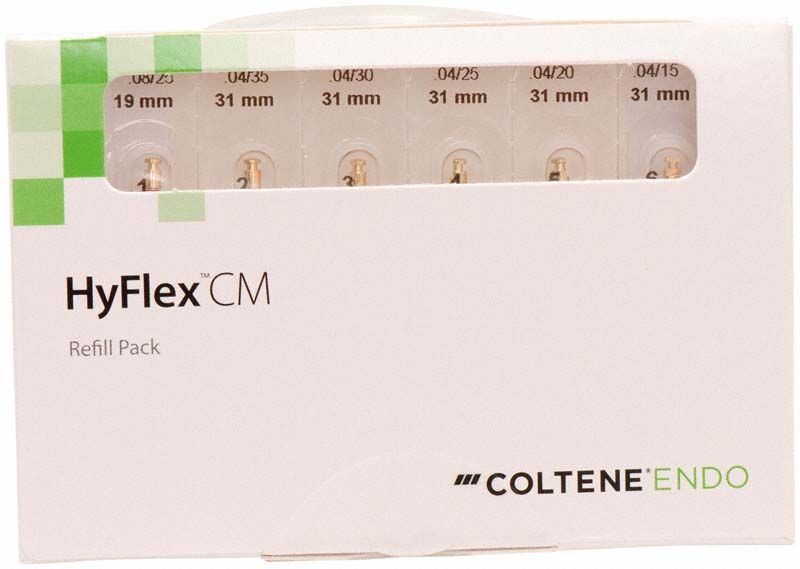 HyFlex™ CM NiTi-Feilen Sequenz Crown down 31mm in Verpackung.