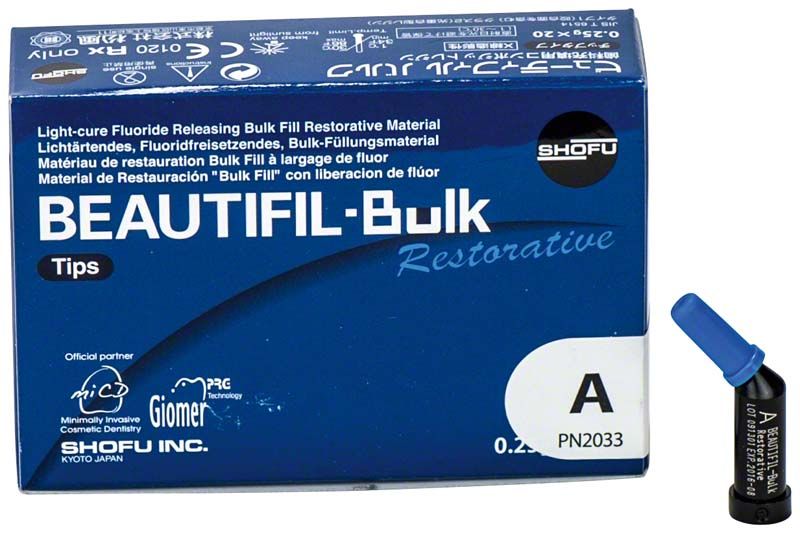 BEAUTIFIL-Bulk Restaurationsmaterial-Verpackung mit Applikatorspitze.