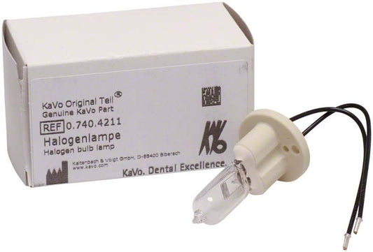 Halogenlampe mit Keramiksockel und Verpackung für Dentalanwendungen.