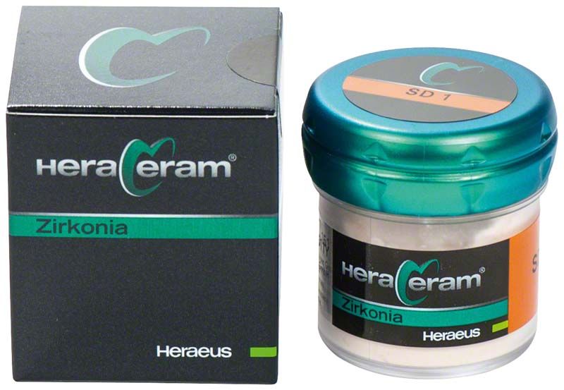 HeraCeram® Zirkonia Sekundärdentin SD1 in Originalverpackung mit grünem Deckel.