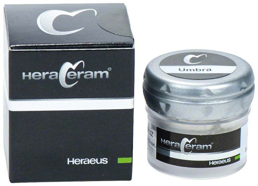 HeraCeram® Stains universal Pulver Umbra mit Verpackung und Döschen.