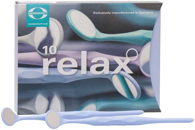 RELAX Mundspiegel FS Rhodium Gr. 4 in pastellblau mit breitem Griff.