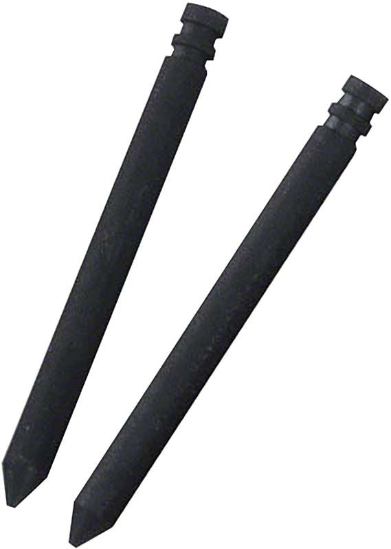 Zwei schwarze Verschlussstößel aus Graphit auf weißem Hintergrund.