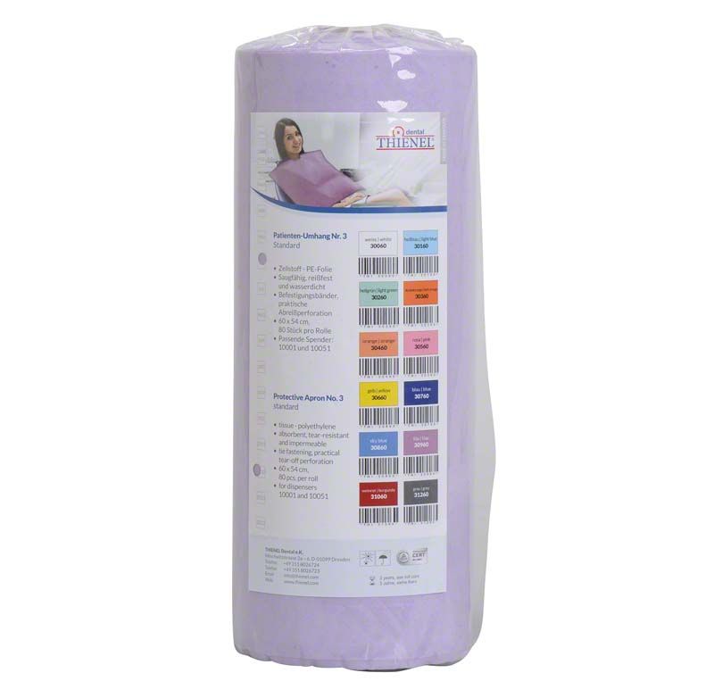 Patienten-Umhang Nr.3 standard lila in Verpackung mit Produktdetails.