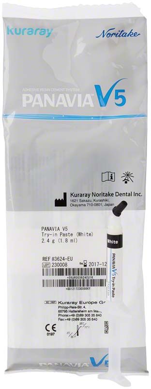 Panavia V5 Try-in Paste White in Spritze mit Verpackung.