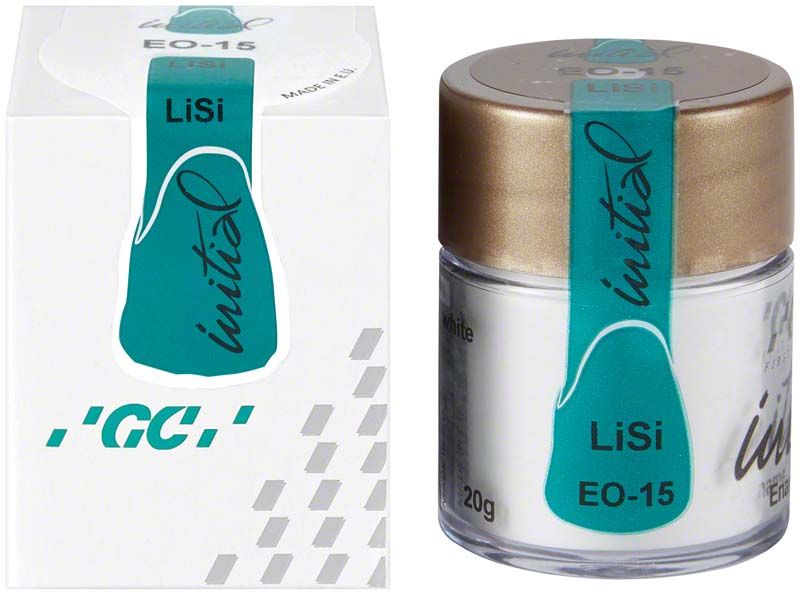 GC Initial LiSi Enamel Okklusal EO-15 im Glasbehälter mit Verpackung.