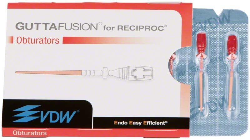 GUTTAFUSION® Obturatoren RECIPROC® R25 Verpackung mit zwei Obturatoren sichtbar.