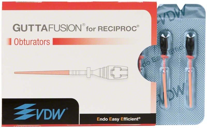 GUTTAFUSION® Obturatoren RECIPROC® R40 in Originalverpackung mit zwei Obturatoren sichtbar.