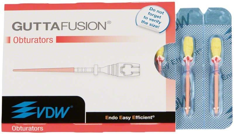 GUTTAFUSION® Obturatoren 6er Packung mit Verpackung und Sichtfenster.