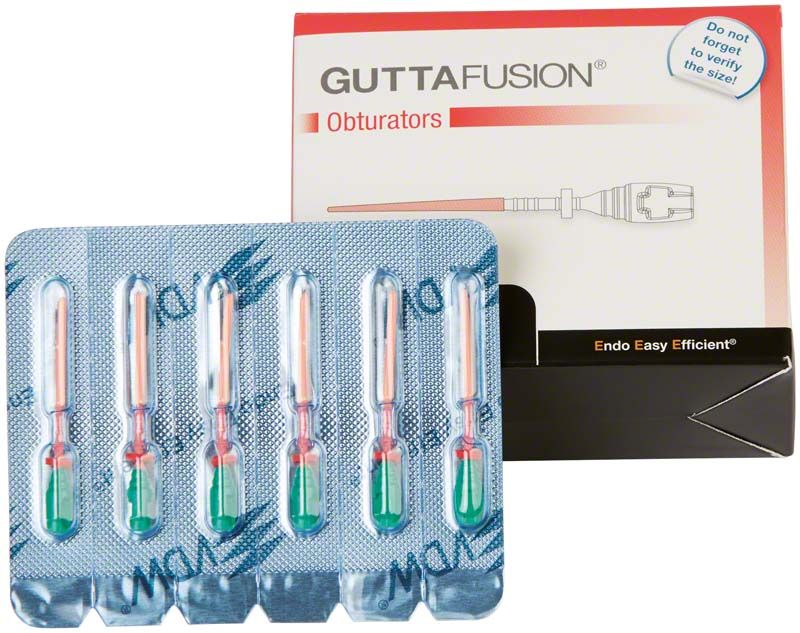 Verpackung von GUTTAFUSION® Obturatoren mit fünf einzeln verpackten Obturatoren.