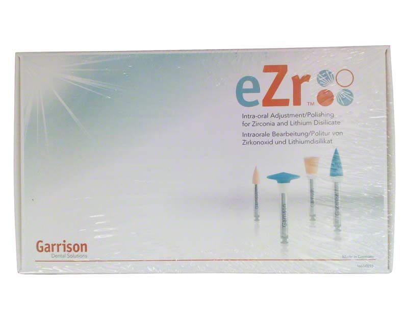 eZr Komplettset-Verpackung mit intraoralen Polieraufsätzen für Zirkonoxid.