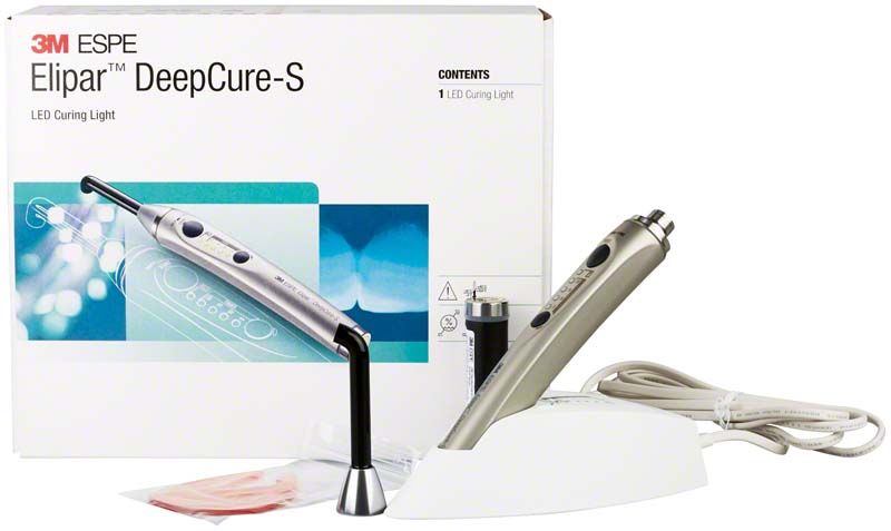 Elipar Deep Cure-S LED-Polymerisationslampe mit Ladestation und Zubehör.