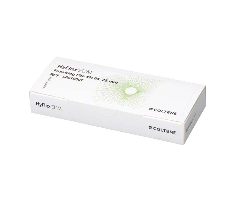 HyFlex™ EDM Finishing File 40/.04 25mm in Verpackung mit grünem Design.