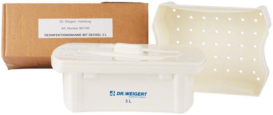 Instrumentenwanne 3 Liter mit Deckel und Verpackung im Hintergrund.